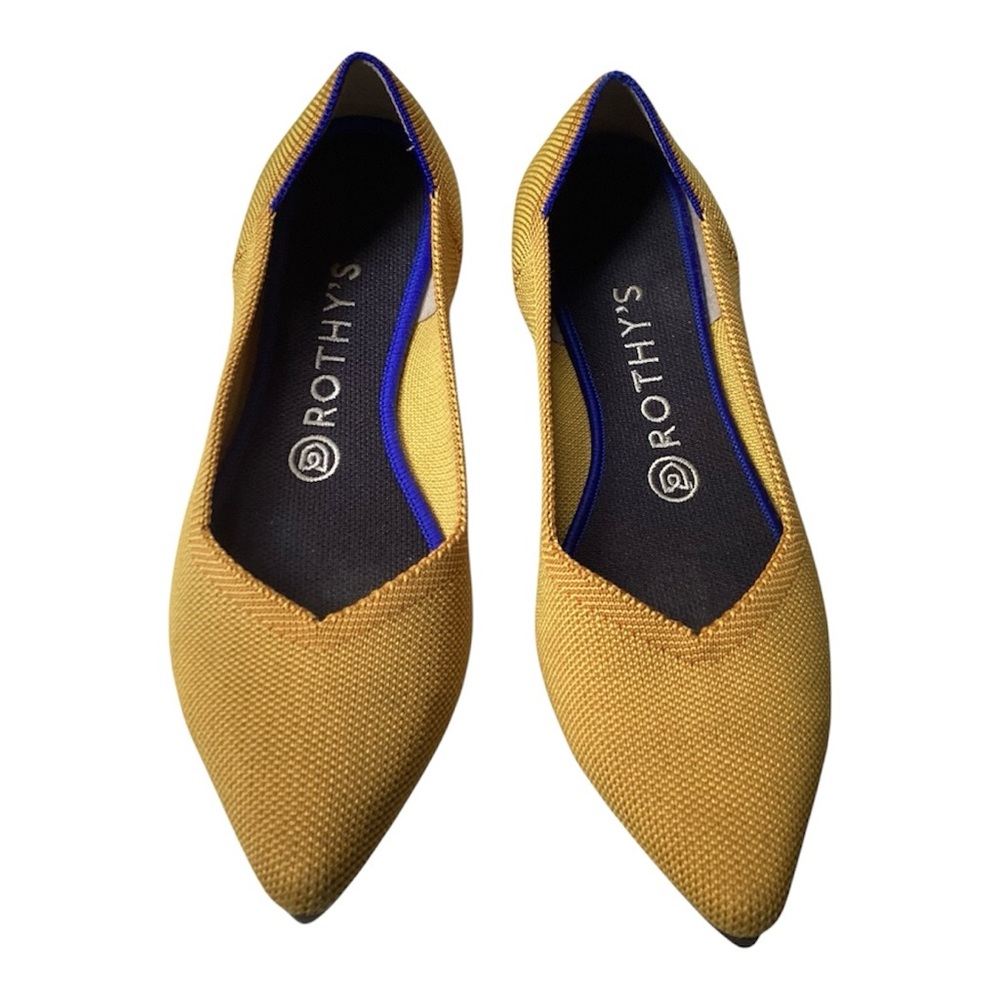 Rothy’s The Point Ballet Flat Gold with Blue Trim